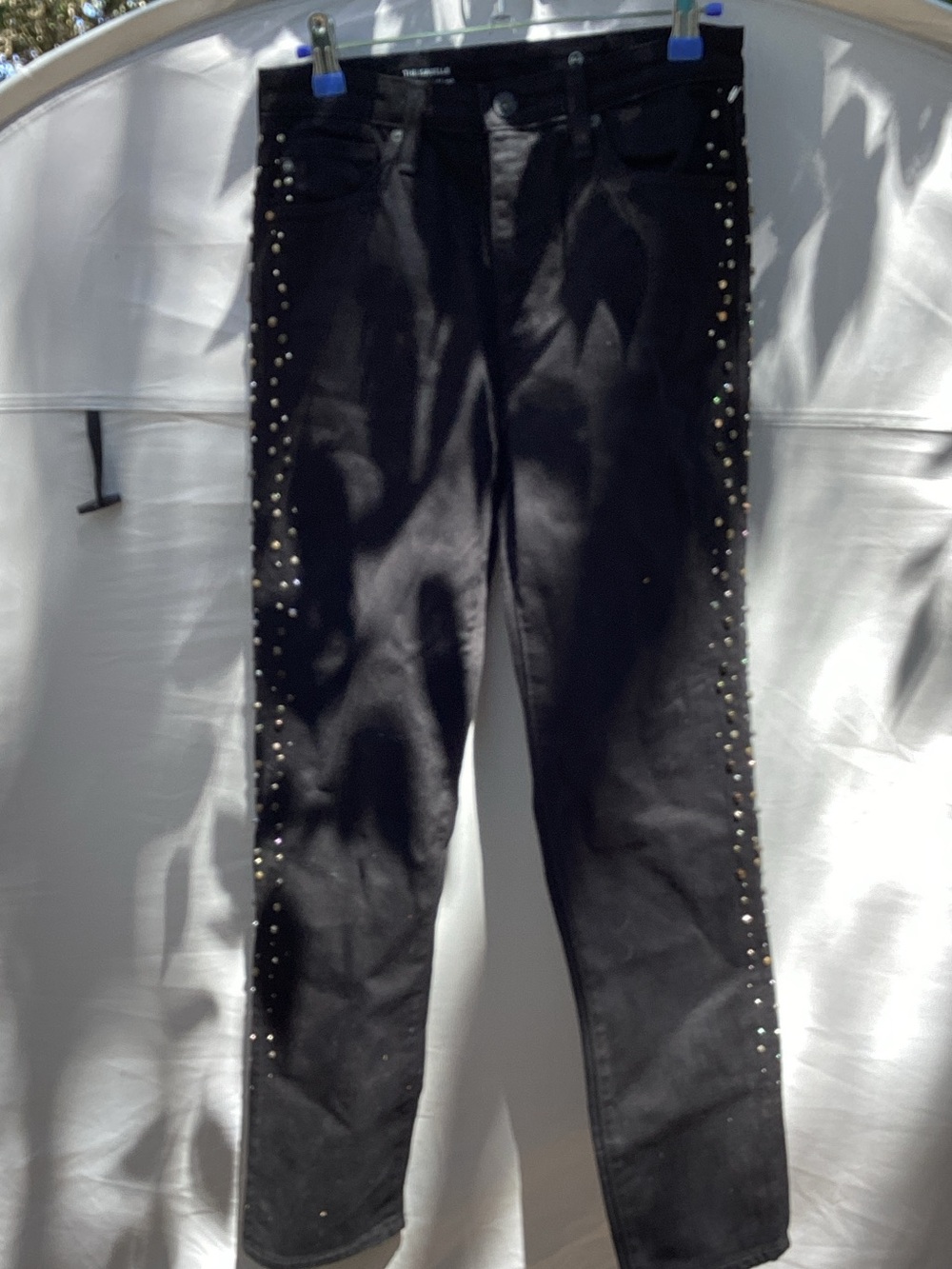 Ag Adriano Goldschmied Black Skinny Pants with Side Stud Detailing